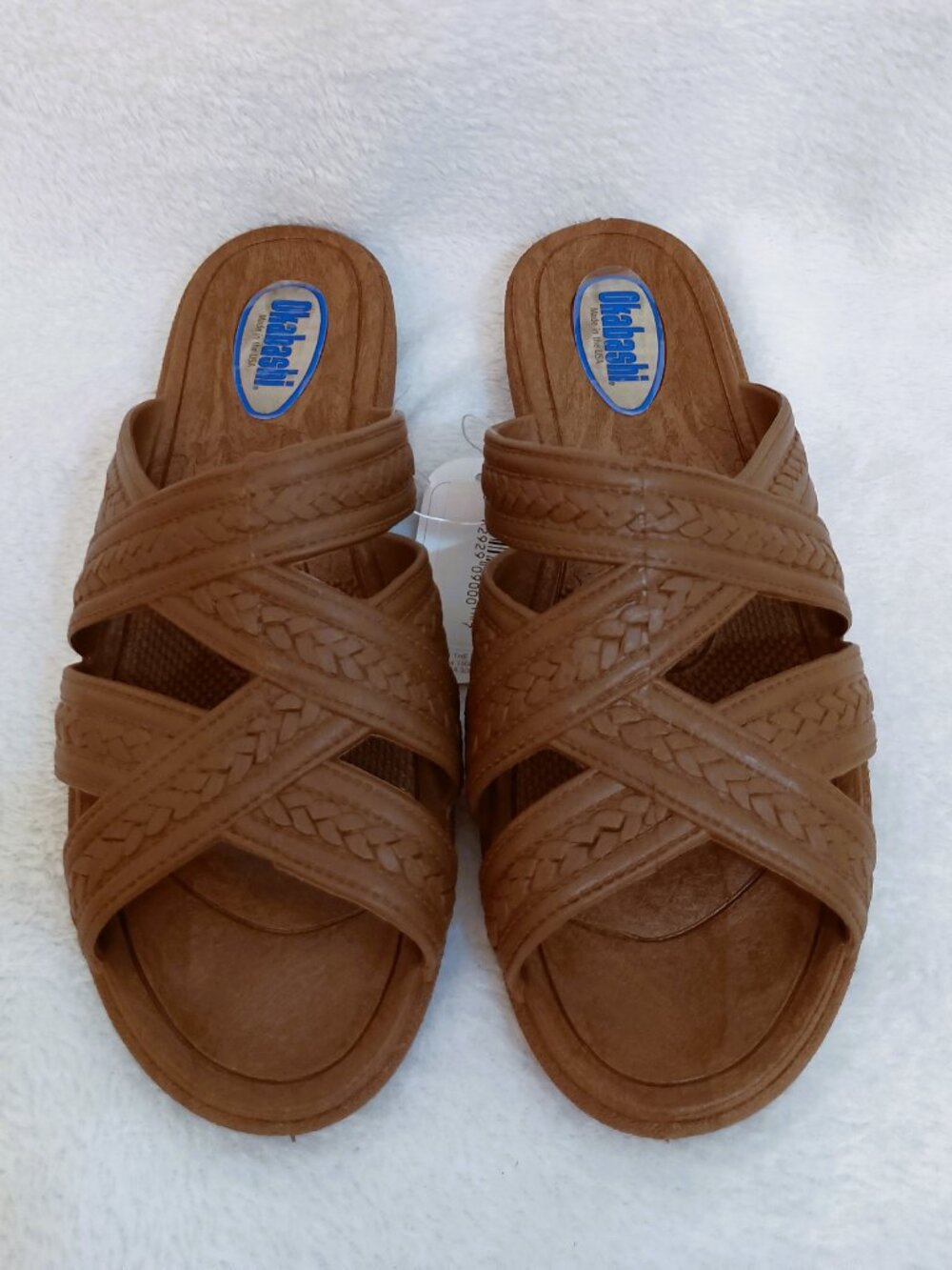 NWT Okabashi Cross Strap Women's Sandals Sz ML(8.5-9.5) Brown Slide Slip-On